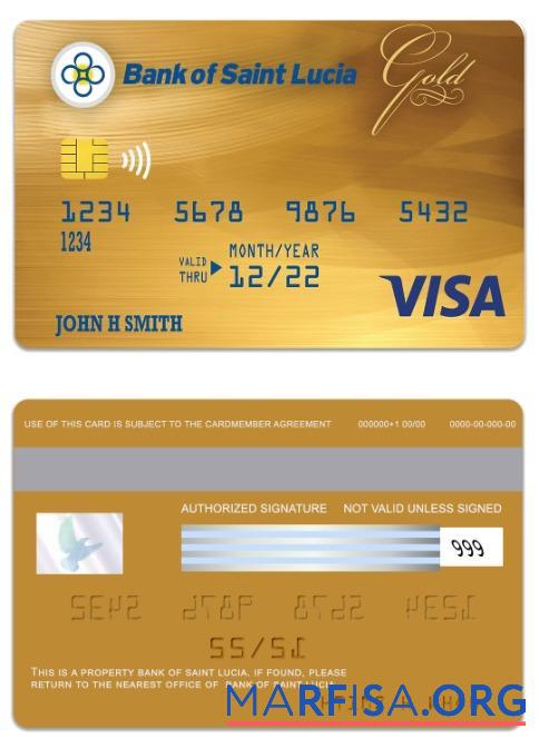Blank Saint Lucia Bank of Saint Lucia visa gold card template